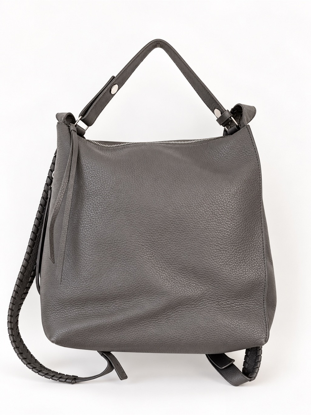 AllSaints Kita Small Convertible Leather Backpack Taupe Grey